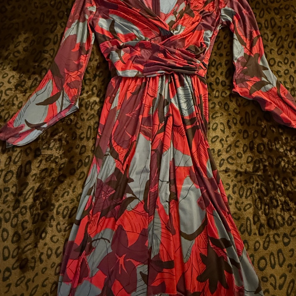 Zara Red and Blue Floral Long Sleeve Dress